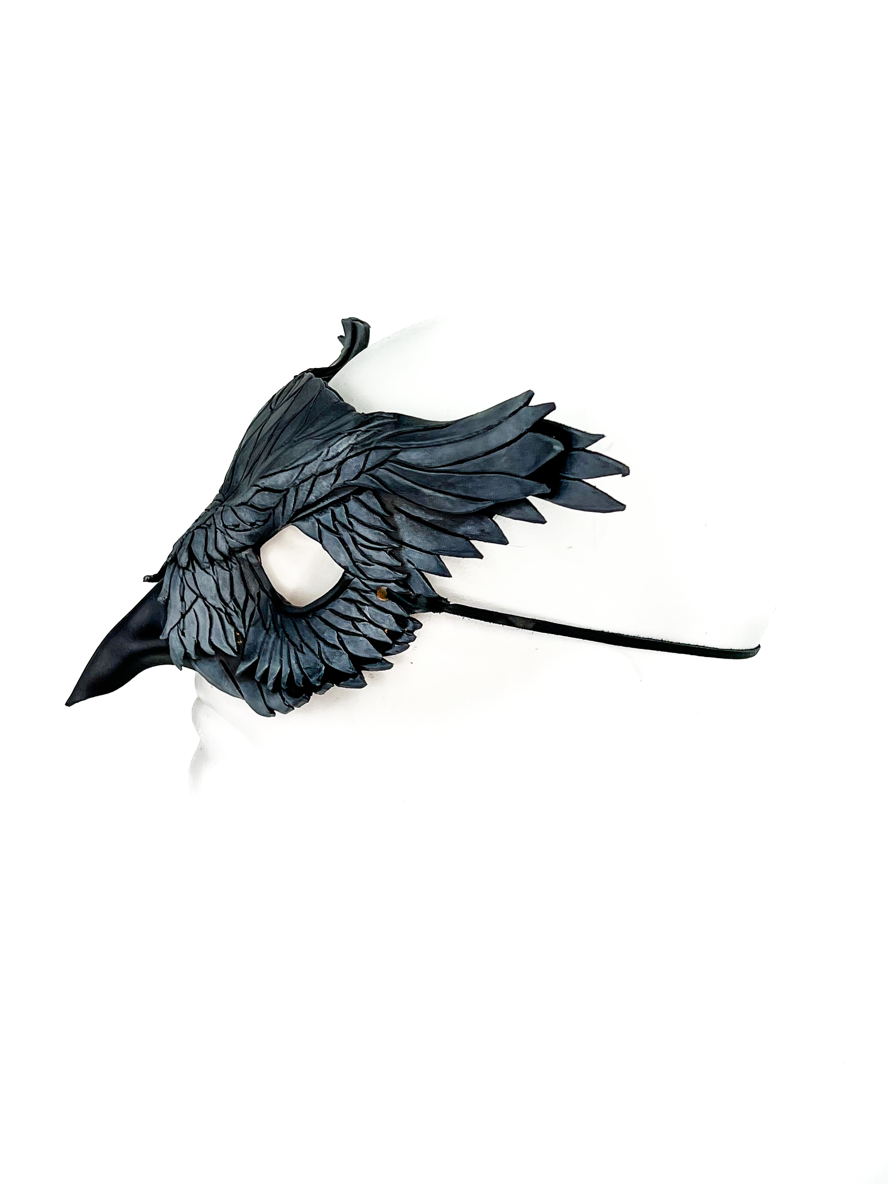 Layered Horned Owl Handmade Genuine Leather Mask in Grey