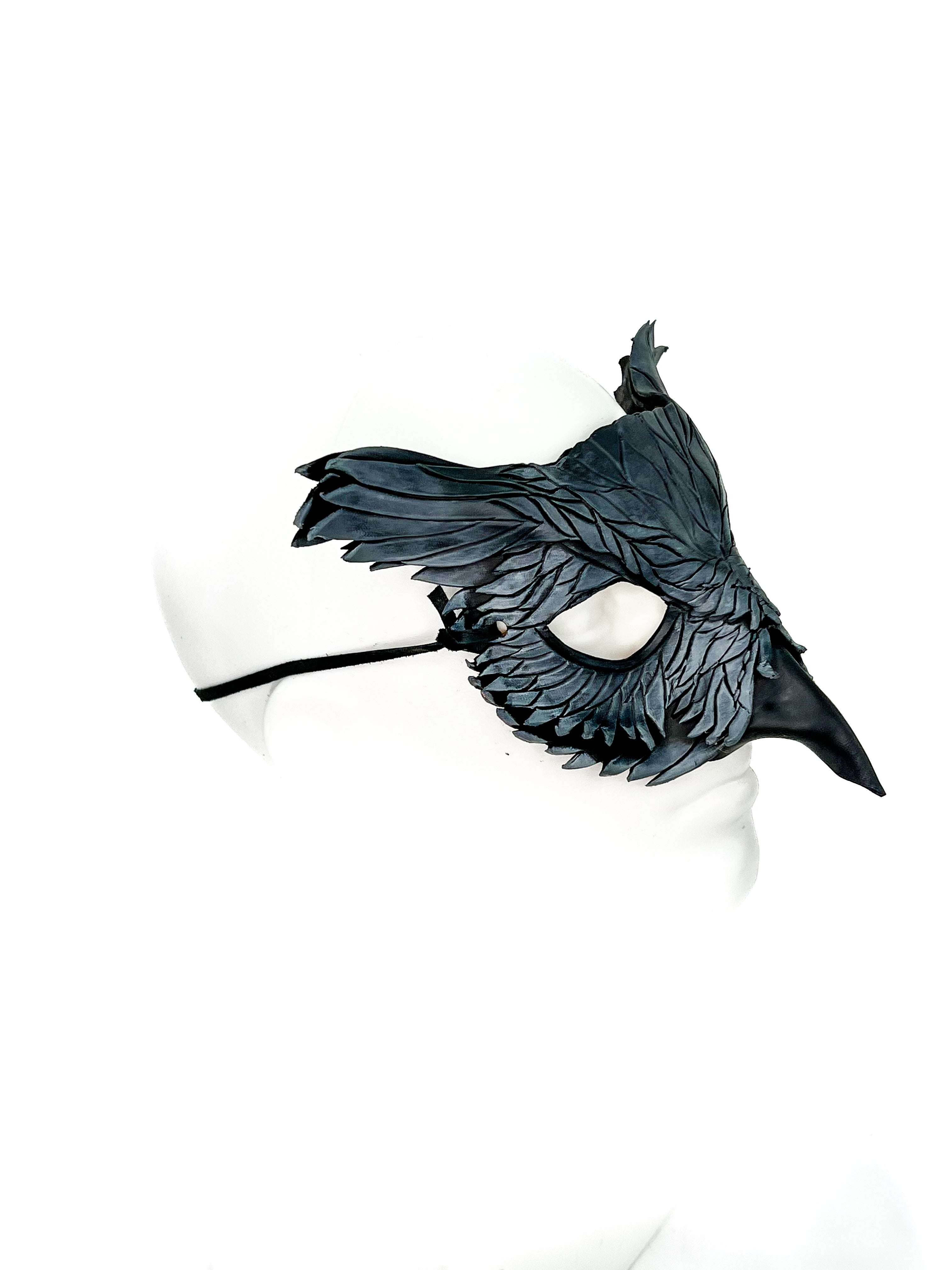 Layered Horned Owl Handmade Genuine Leather Mask in Grey