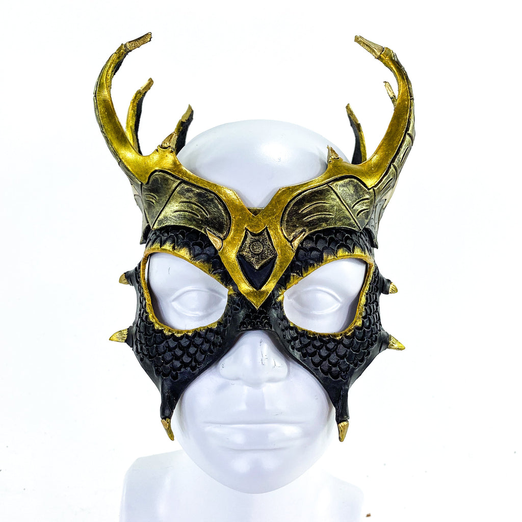 Dragon Crown Eye Mask - Handmade Genuine Leather - Masquerade, Halloween or Cosplay Costume