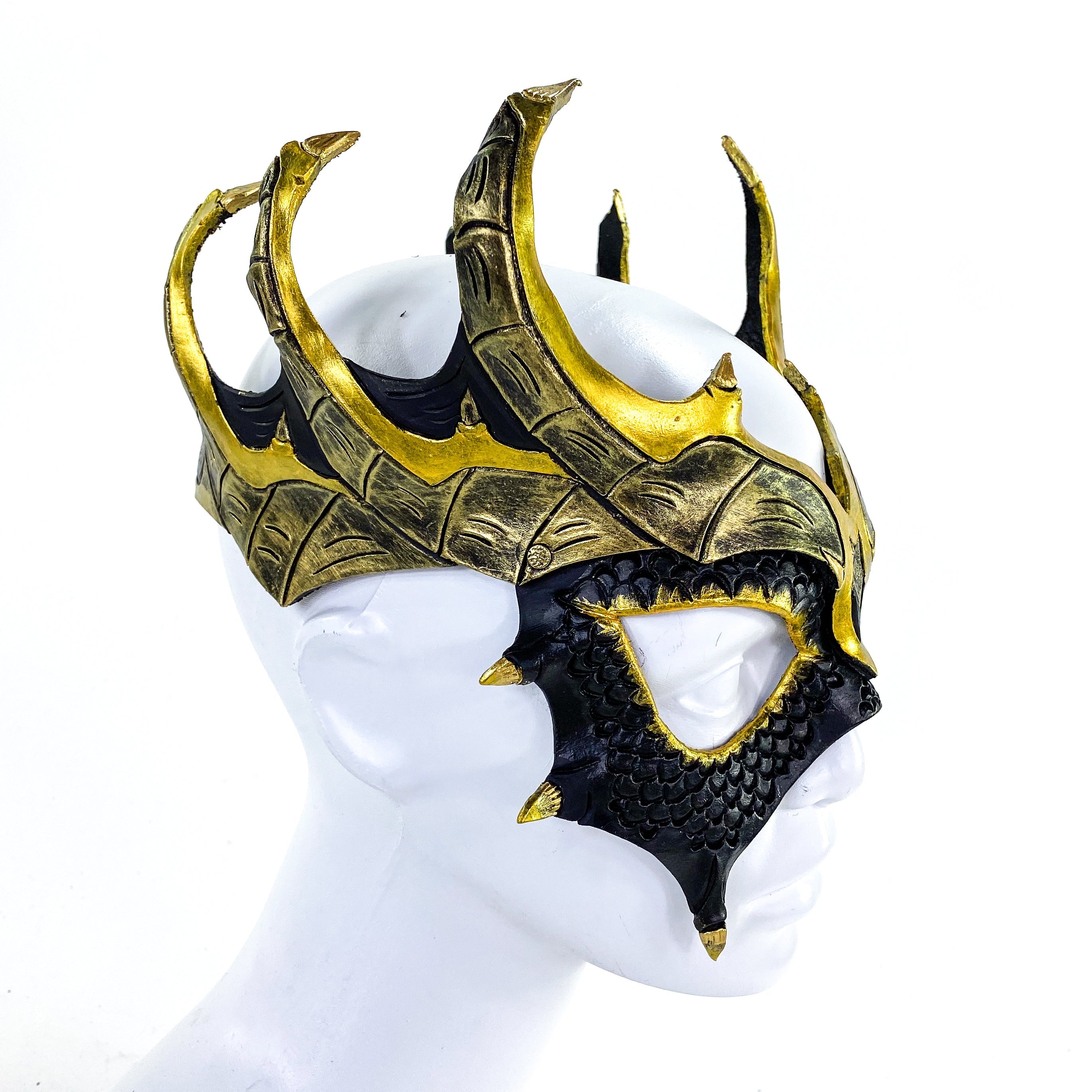 Dragon Crown Eye Mask - Handmade Genuine Leather - Masquerade, Halloween or Cosplay Costume