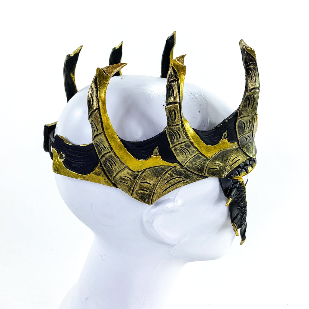Dragon Crown Eye Mask - Handmade Genuine Leather - Masquerade, Halloween or Cosplay Costume