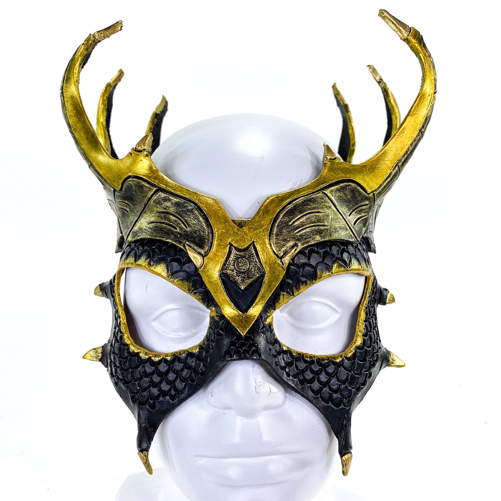 Dragon Crown Eye Mask - Handmade Genuine Leather - Masquerade, Halloween or Cosplay Costume