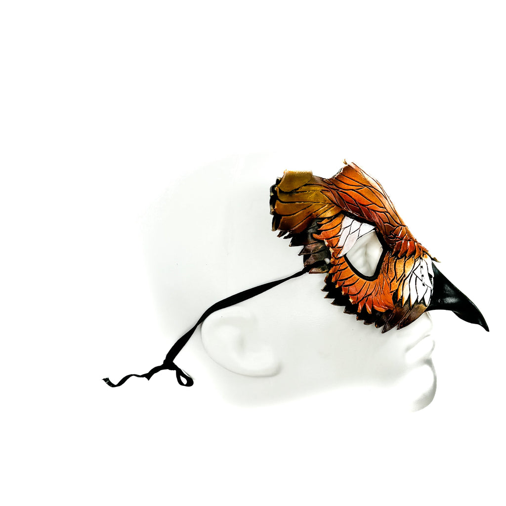 Layered Horned Owl Handmade Genuine Leather Mask In Sienna Shades