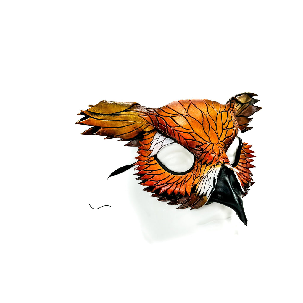 Layered Horned Owl Handmade Genuine Leather Mask In Sienna Shades