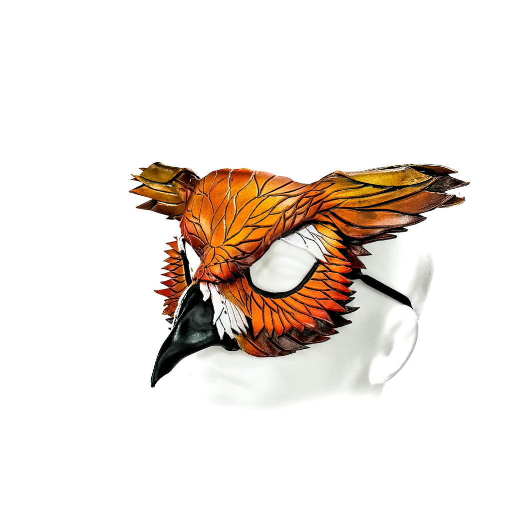 Layered Horned Owl Handmade Genuine Leather Mask In Sienna Shades
