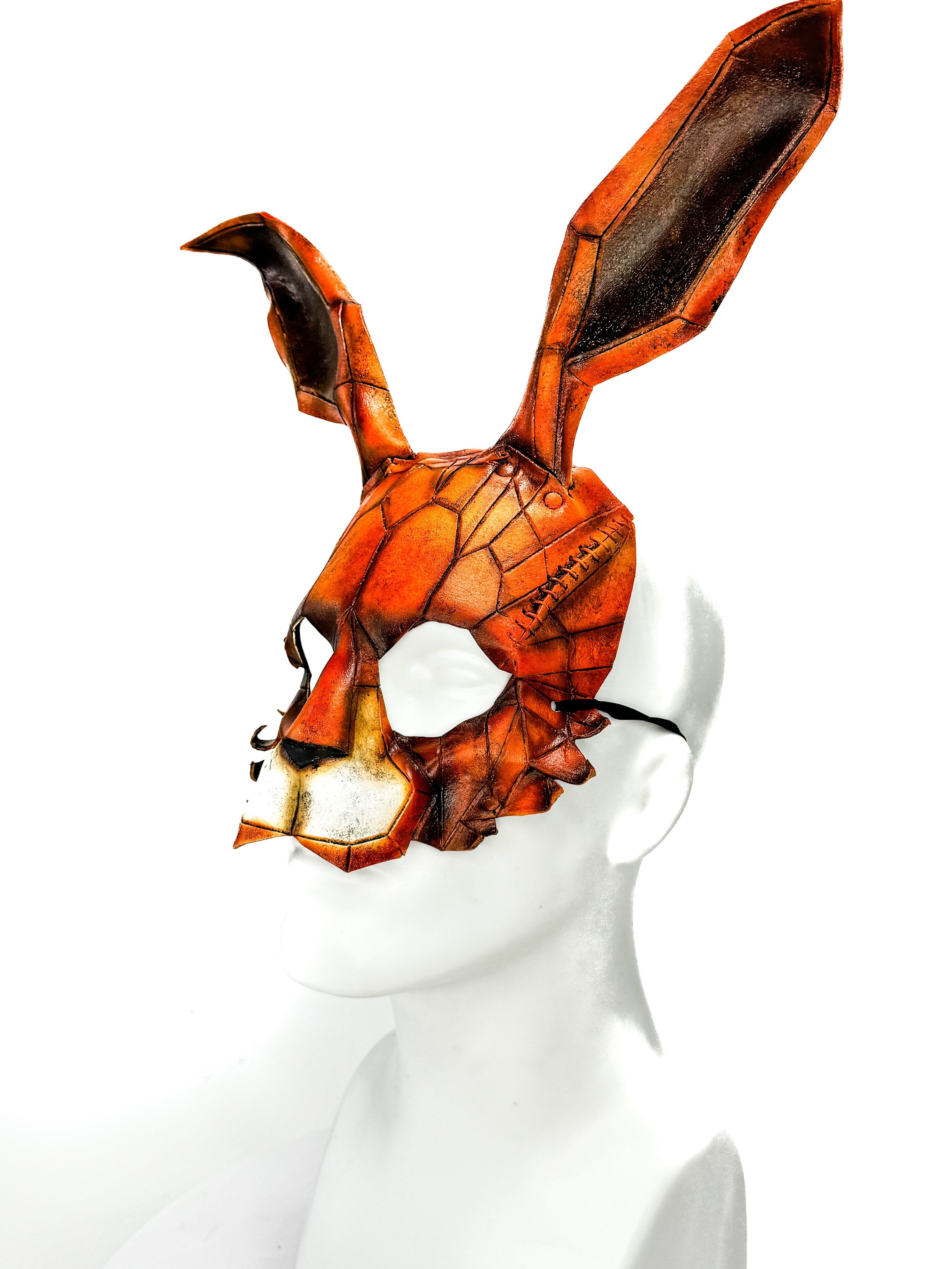 In Stock - Geometric Bunny Leather Mask in Sienna