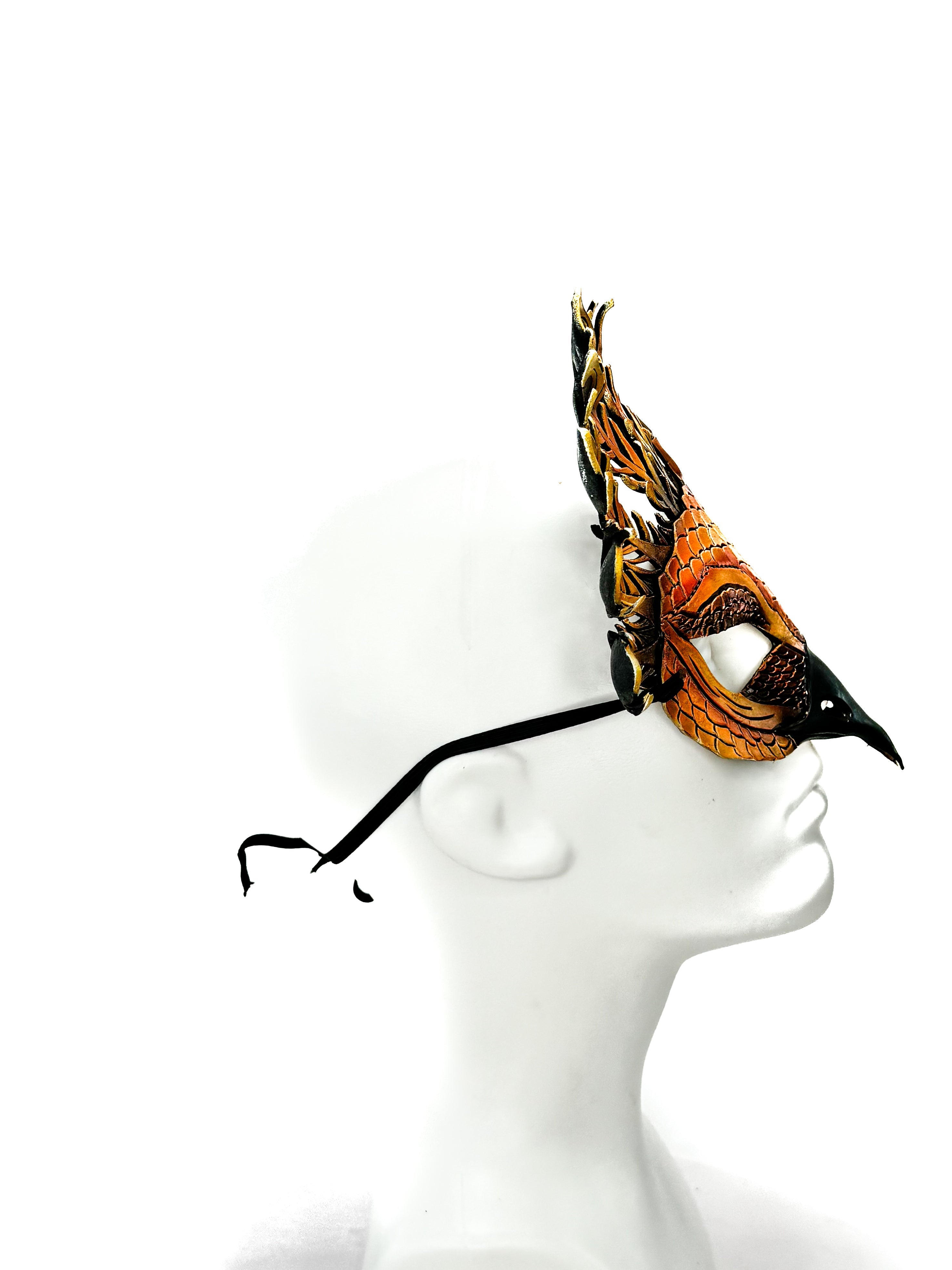Layered Horned Owl Handmade Genuine Leather Mask In Sienna Shades
