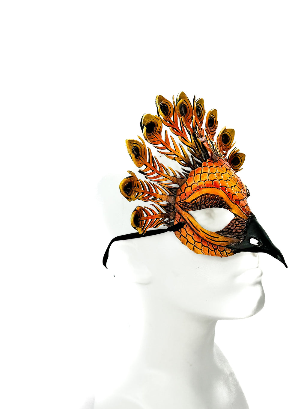 Layered Horned Owl Handmade Genuine Leather Mask In Sienna Shades