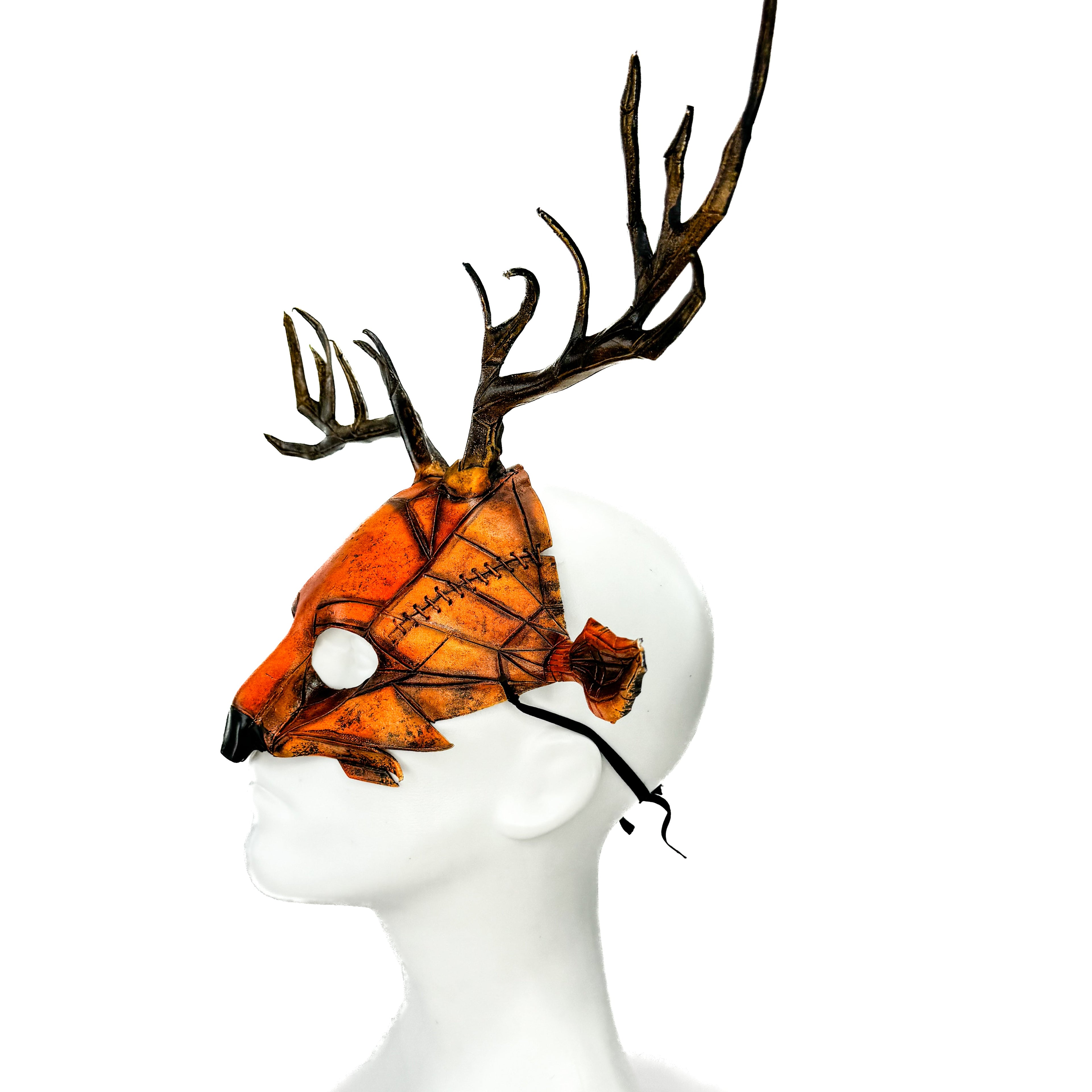 Geometric Deer Genuine Leather Mask In Sienna