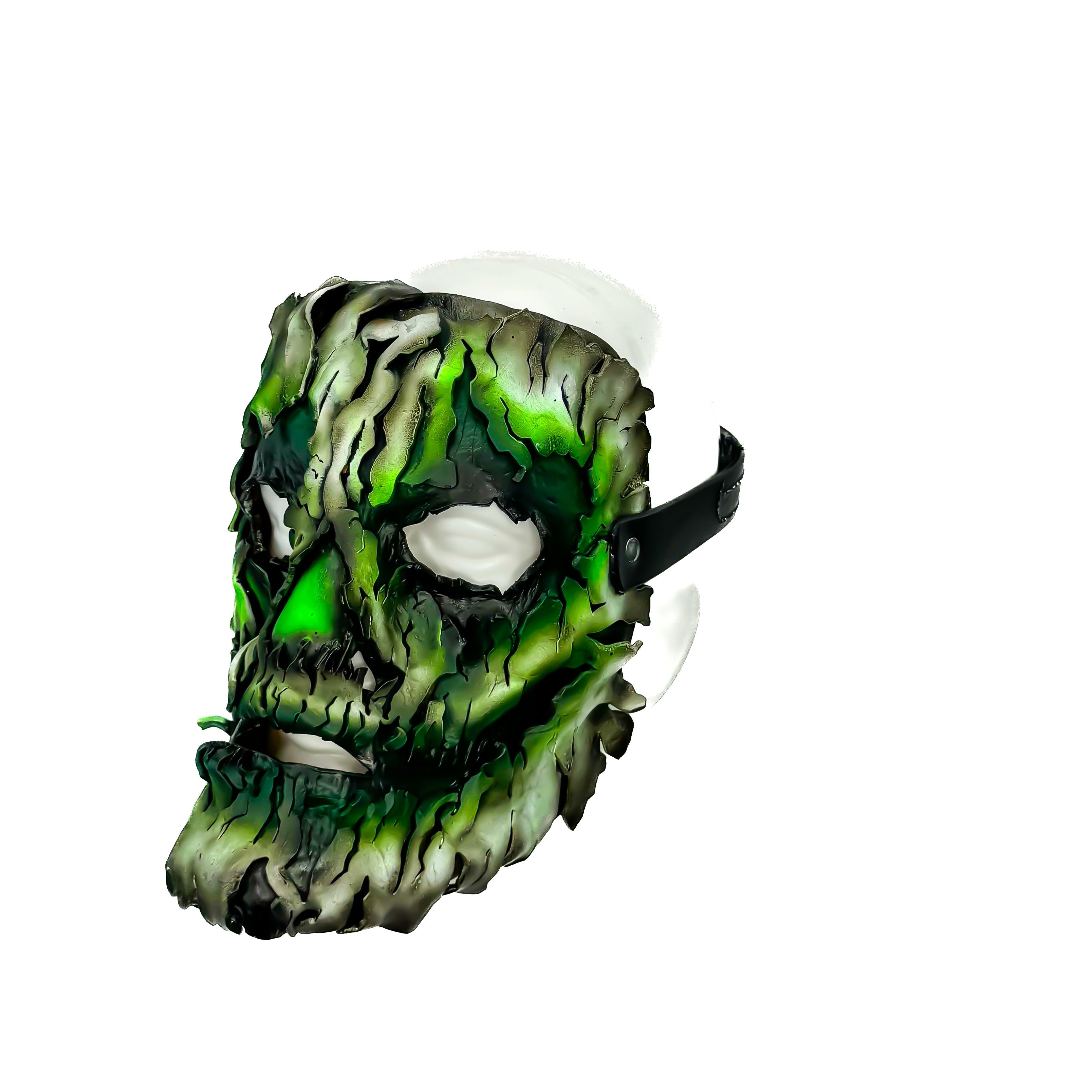 Genuine Leather Mask - Green Shattered Clown - Handmade Full Face Cover for Halloween, Performance or Cosplay Costume