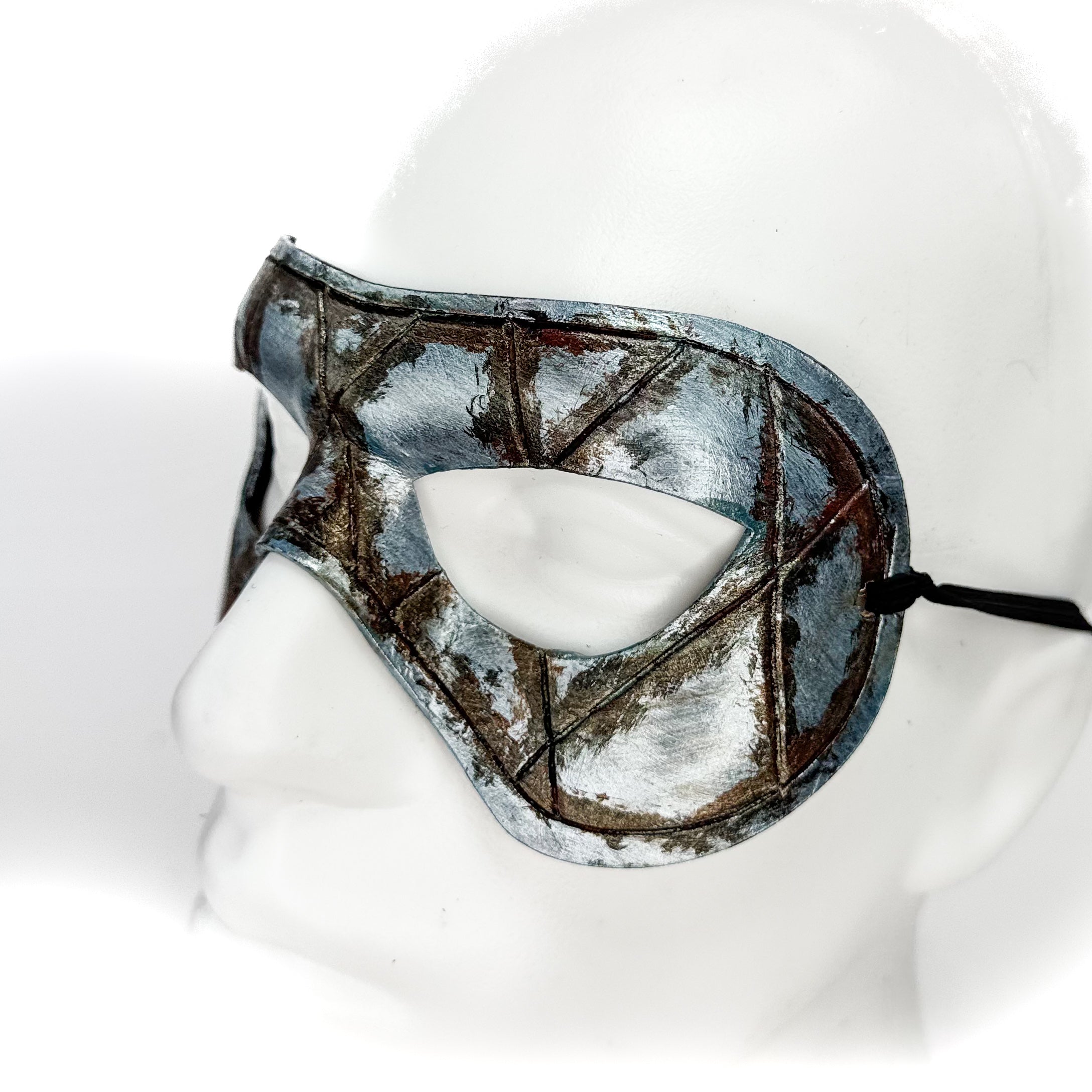 Dual Layer Handmade Genuine Leather Mask in Silver Rust with Swarovski Crystals (Copy)
