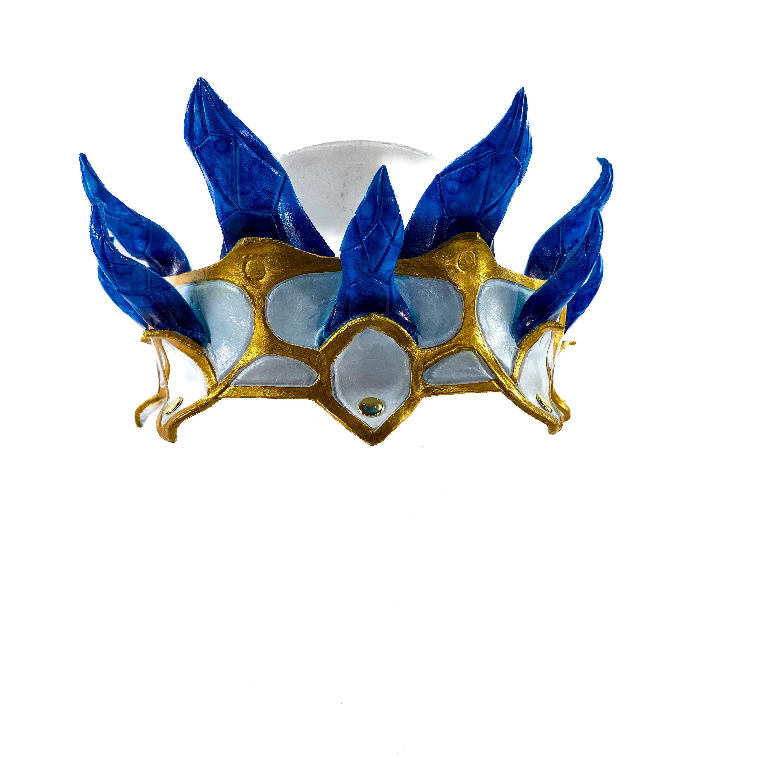 Masquerade Crown of Handmade Genuine Leather in blue gold and white