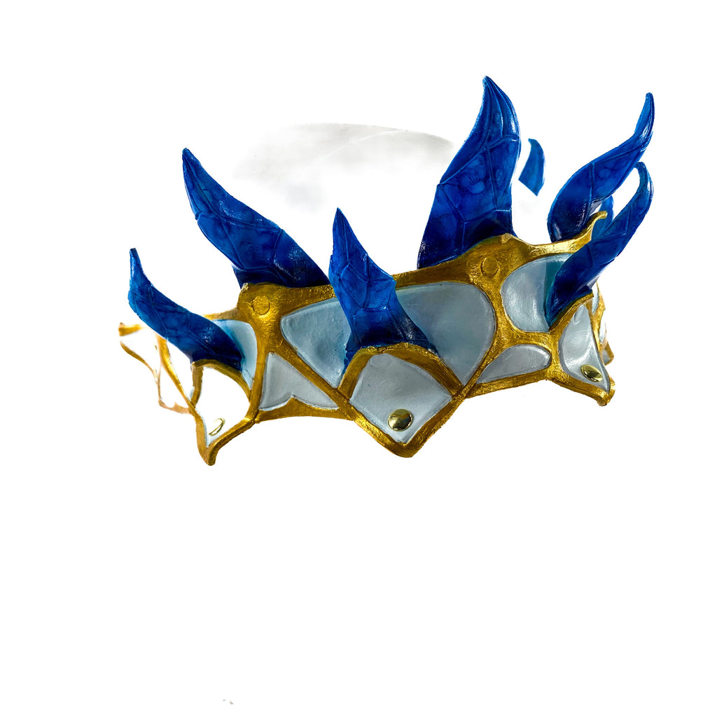 Masquerade Crown of Handmade Genuine Leather in blue gold and white