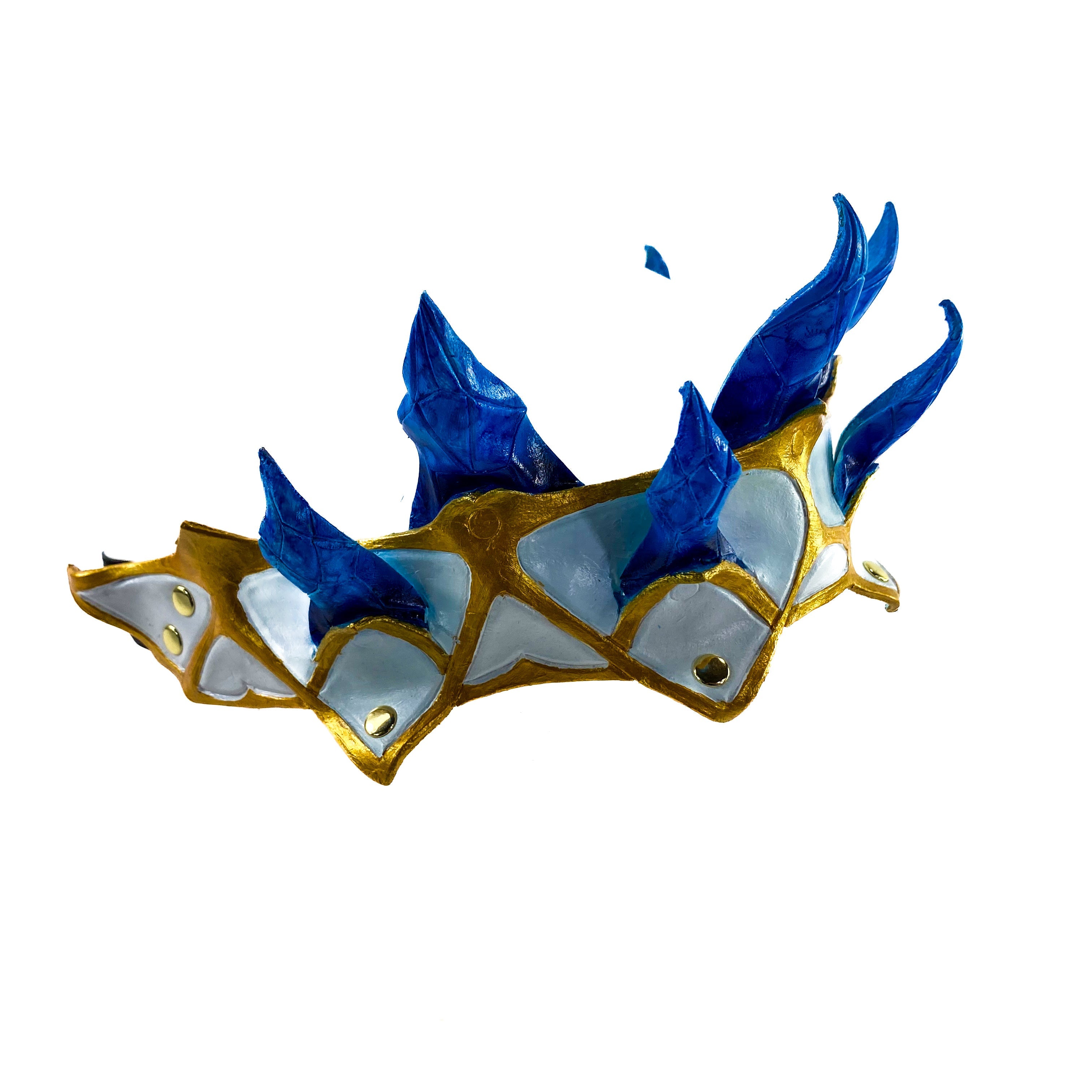 Masquerade Crown of Handmade Genuine Leather in blue gold and white