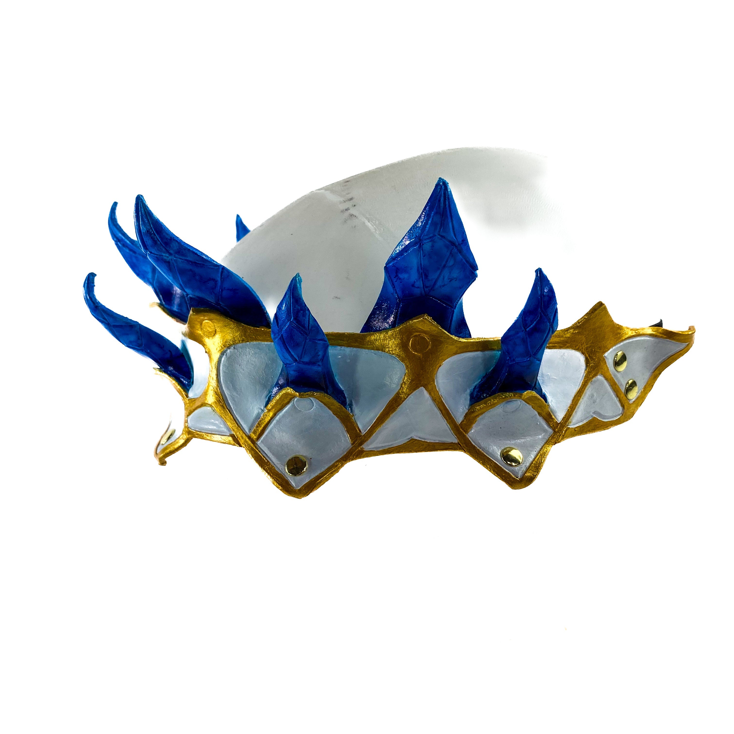 Masquerade Crown of Handmade Genuine Leather in blue gold and white