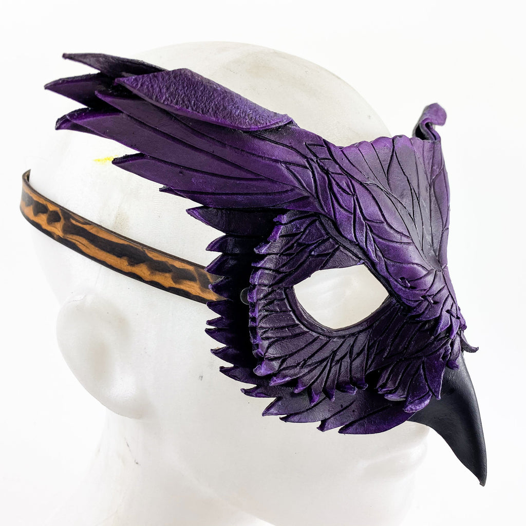Layered Horned Owl Handmade Genuine Leather Mask in Purple