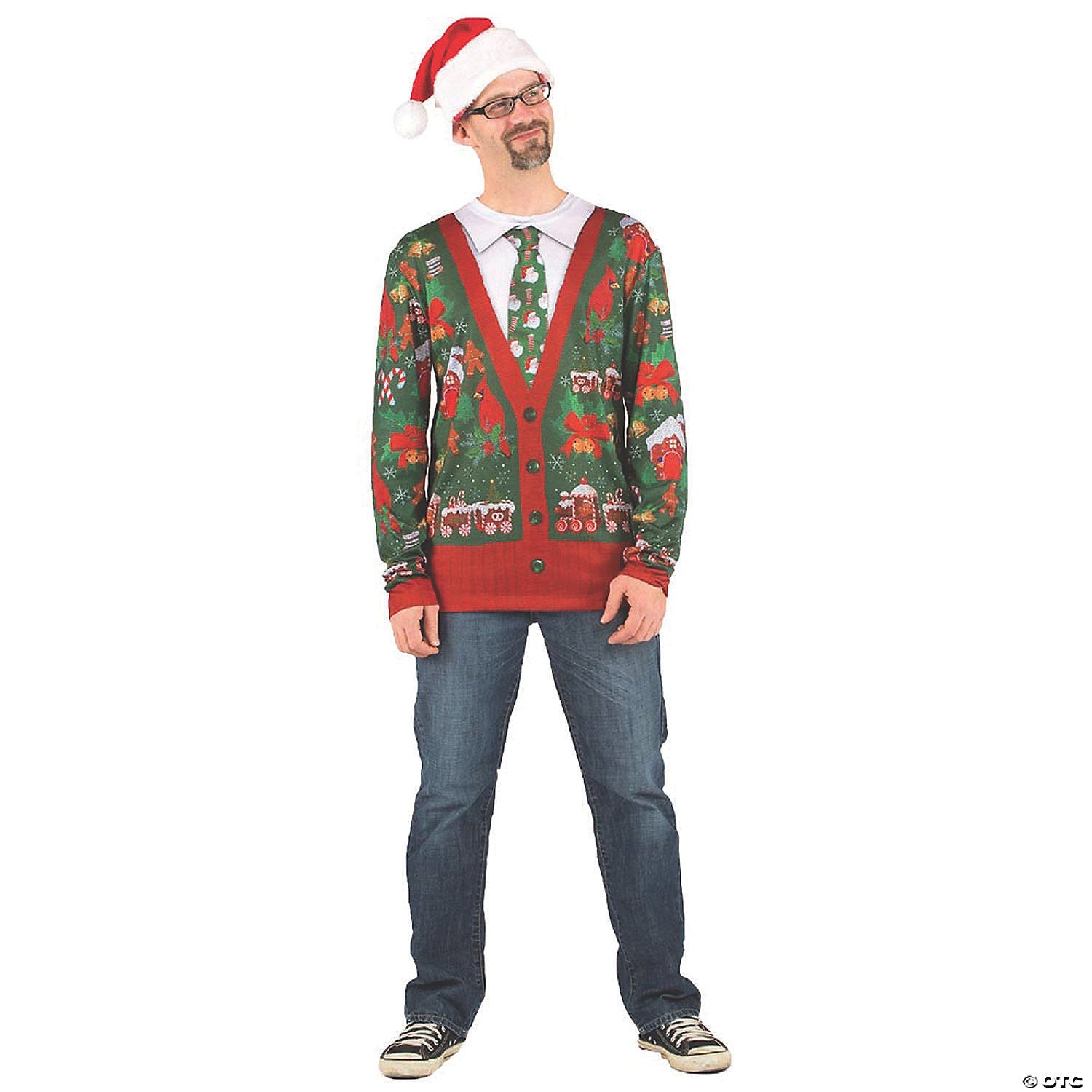 Adult Ugly Christmas Cardigan T-Shirt - Extra Large