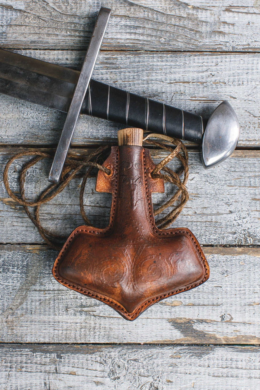 Celtic leather flask embossed