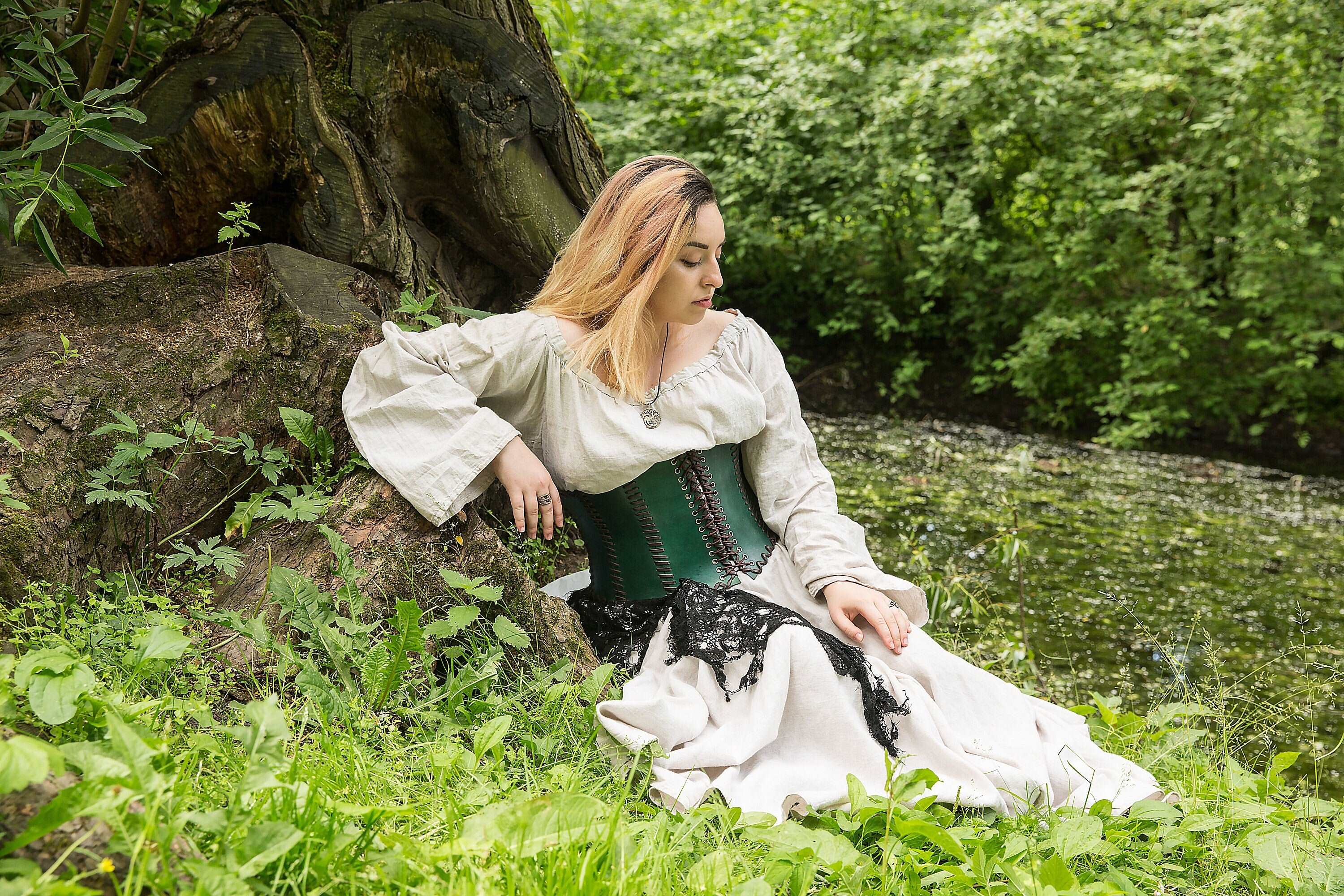 Green leather corset belt “Forest witch”