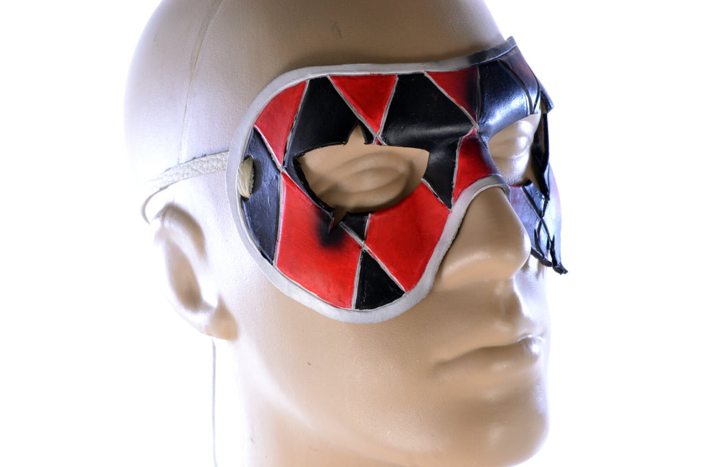 Two Face Harlequin Handmade Genuine Leather Mask in Red