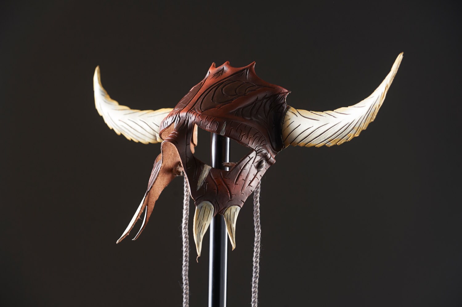 Handmade Genuine Leather Mask with Horns in Natural Colors - The Horned Beast