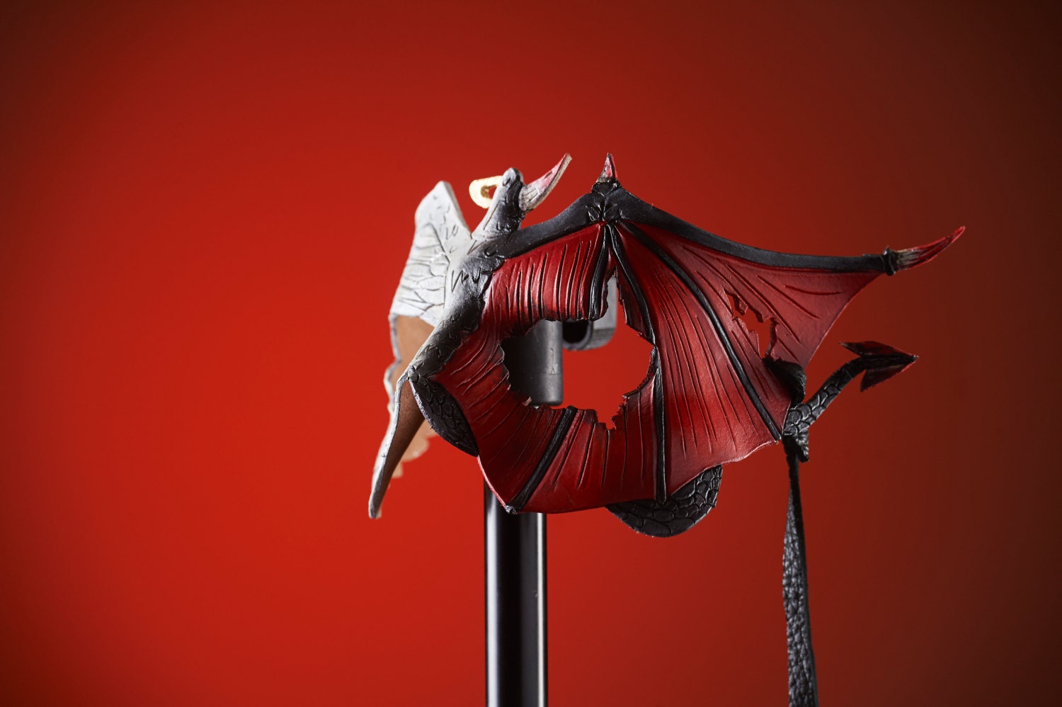 Angel Devil Handmade Genuine Leather Mask in Red and White for Masquerades Halloween or Cosplay- Good vs. Evil