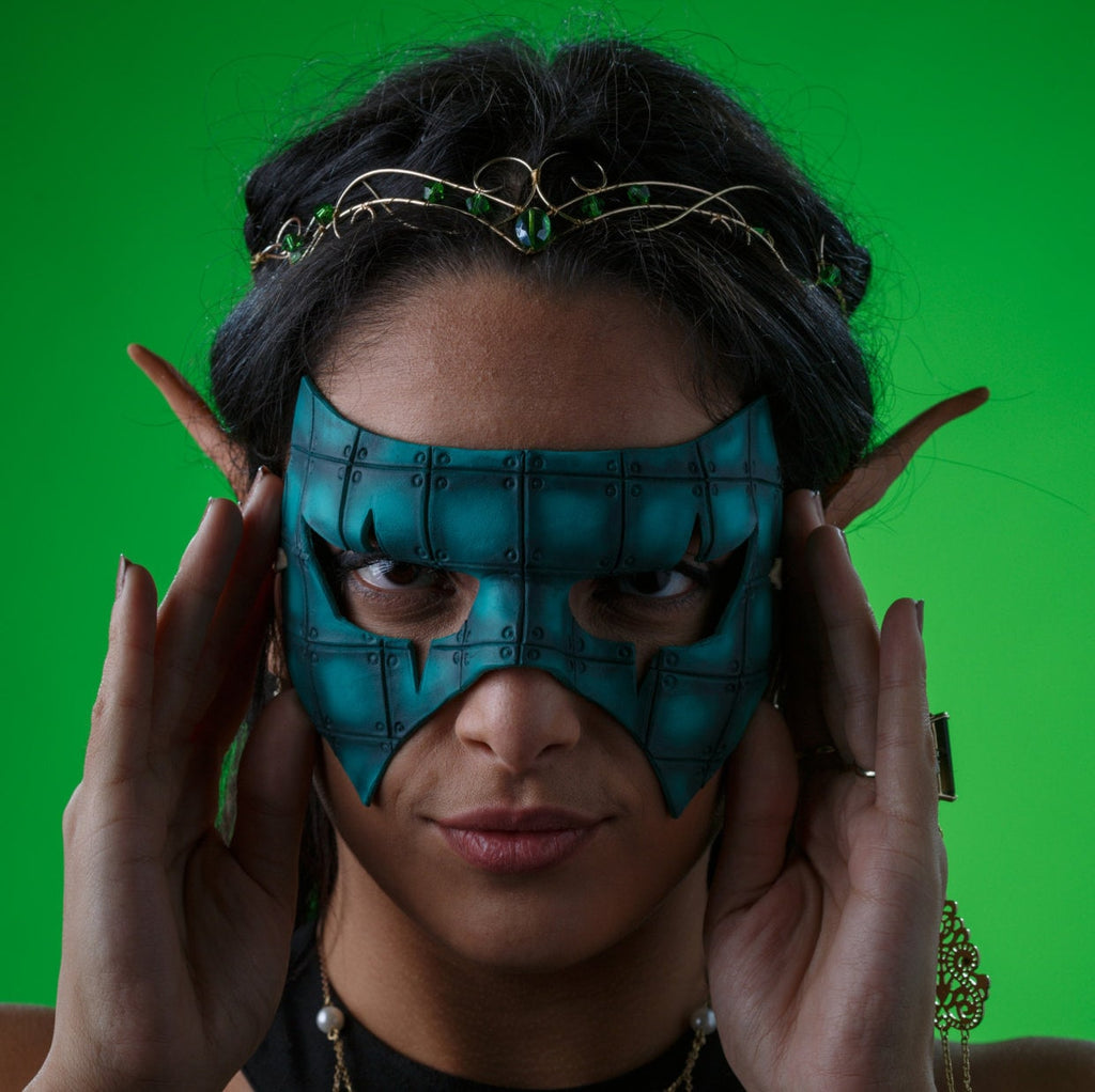 Handmade Genuine Leather Mask in Blue