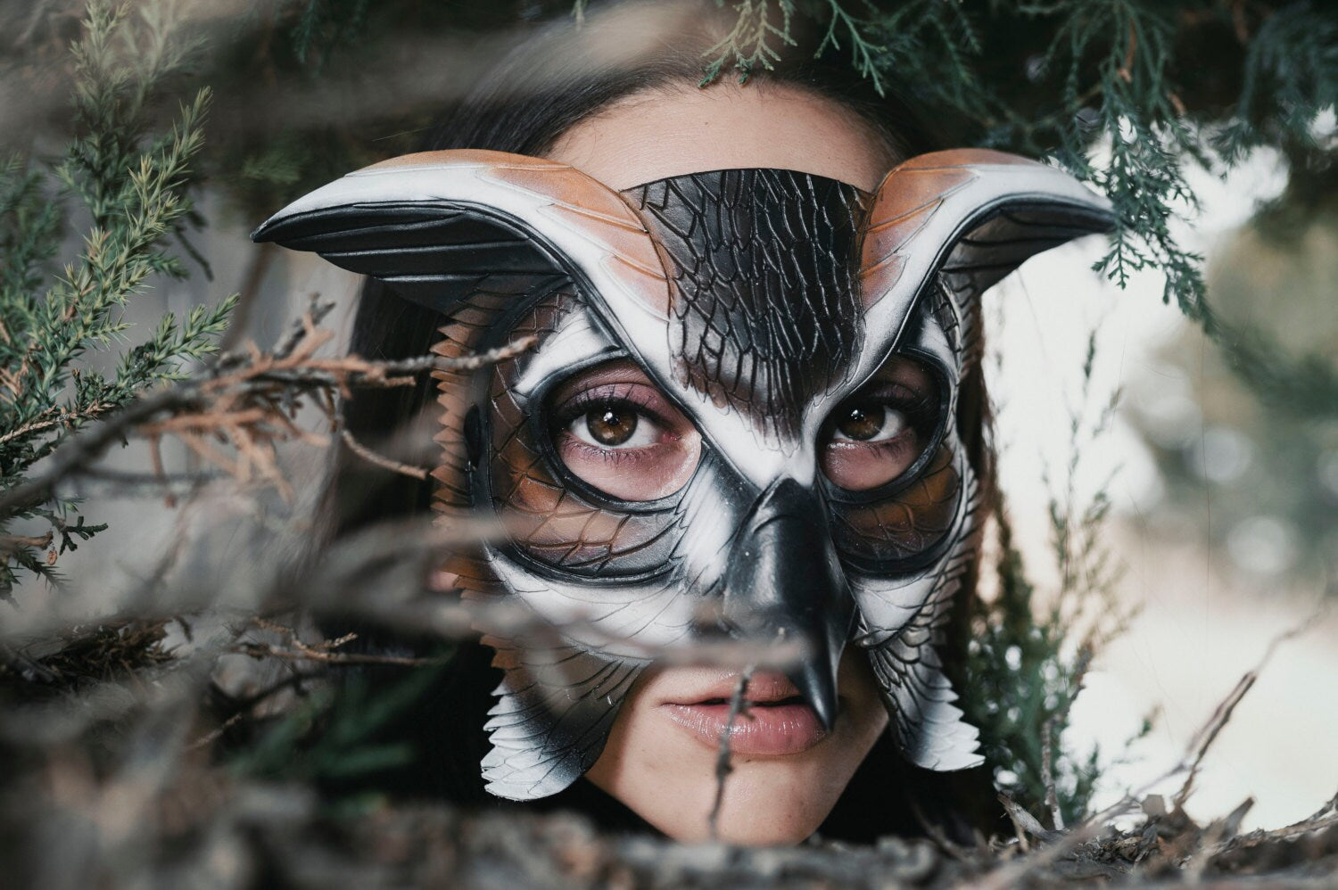 In Stock - Horned Owl Handmade Genuine Leather Mask