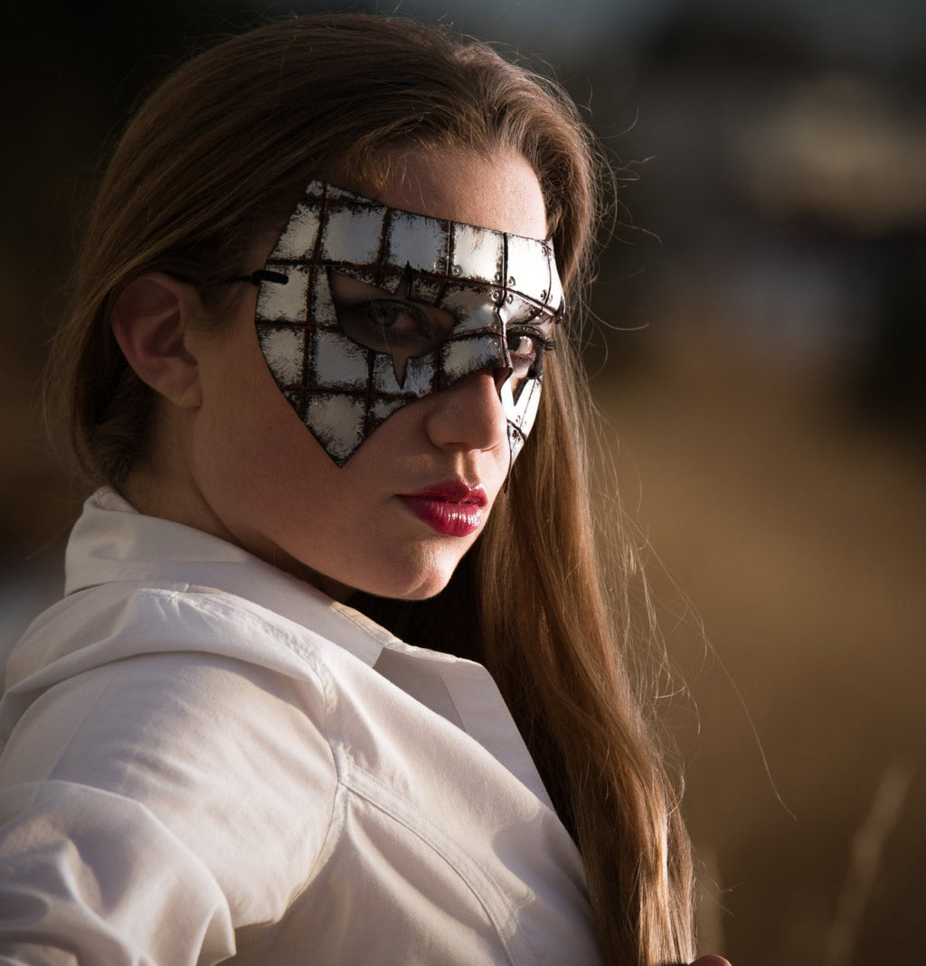 Handmade Genuine Leather Mask in Rusted Steel Pattern