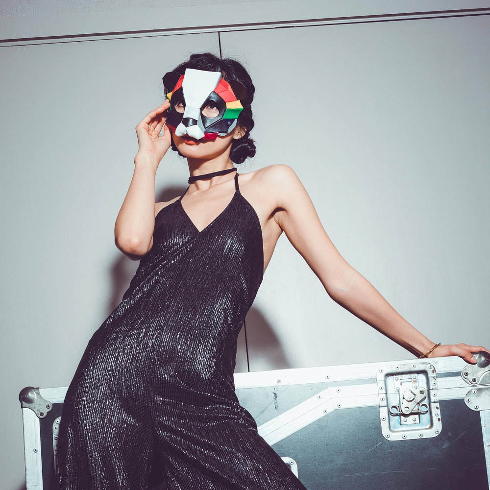 Geometric Rainbow Panda Bear Leather Mask