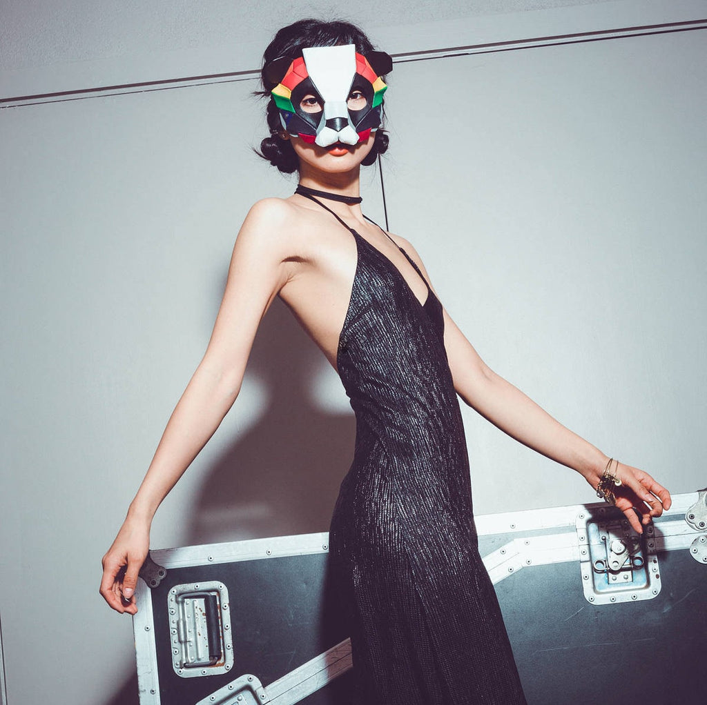 Geometric Rainbow Panda Bear Leather Mask