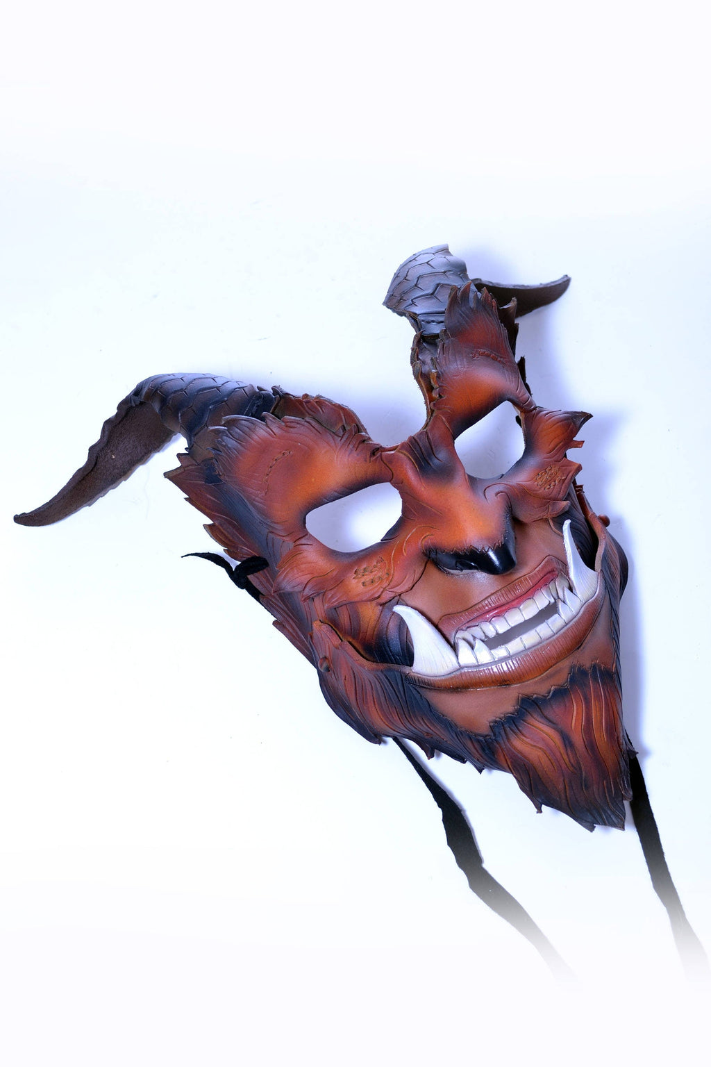 The Beast - Handmade Genuine Leather Mask with Horns in Natural Colors