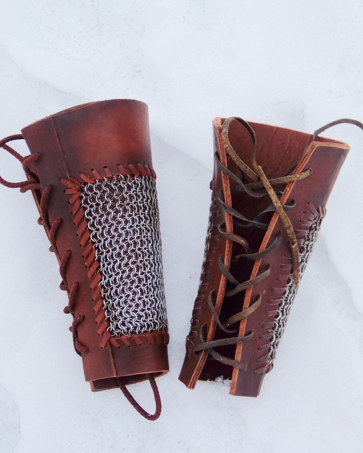 Viking leather bracers with сhainmai