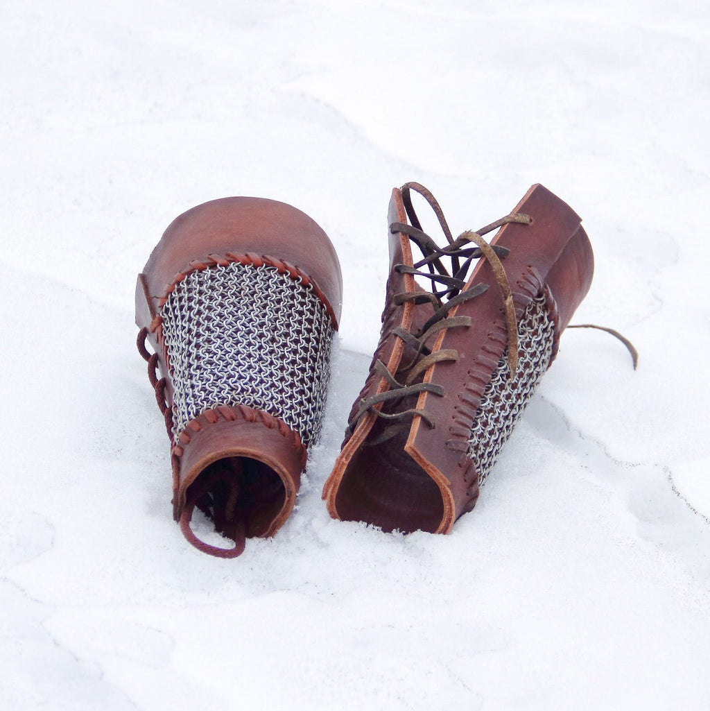 Viking leather bracers with сhainmai