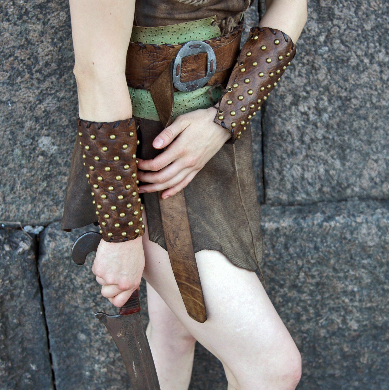 Medieval leather bracers for Larp