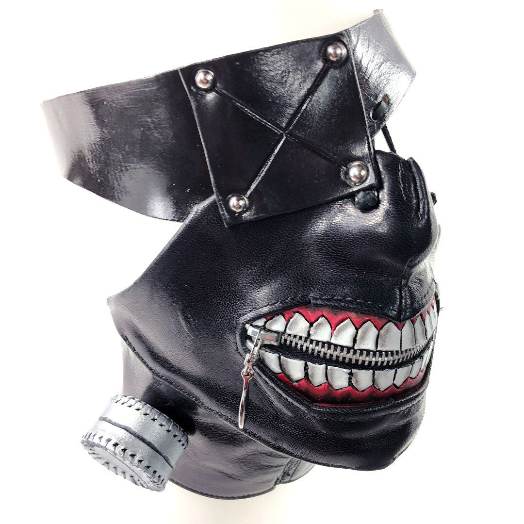 Handcrafted Genuine Leather Zipper Mouth Mask with Elastic Zipper Enclosure