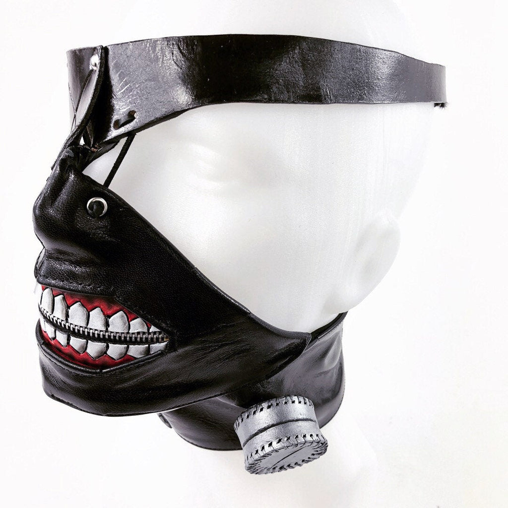 Handcrafted Genuine Leather Zipper Mouth Mask with Elastic Zipper Enclosure