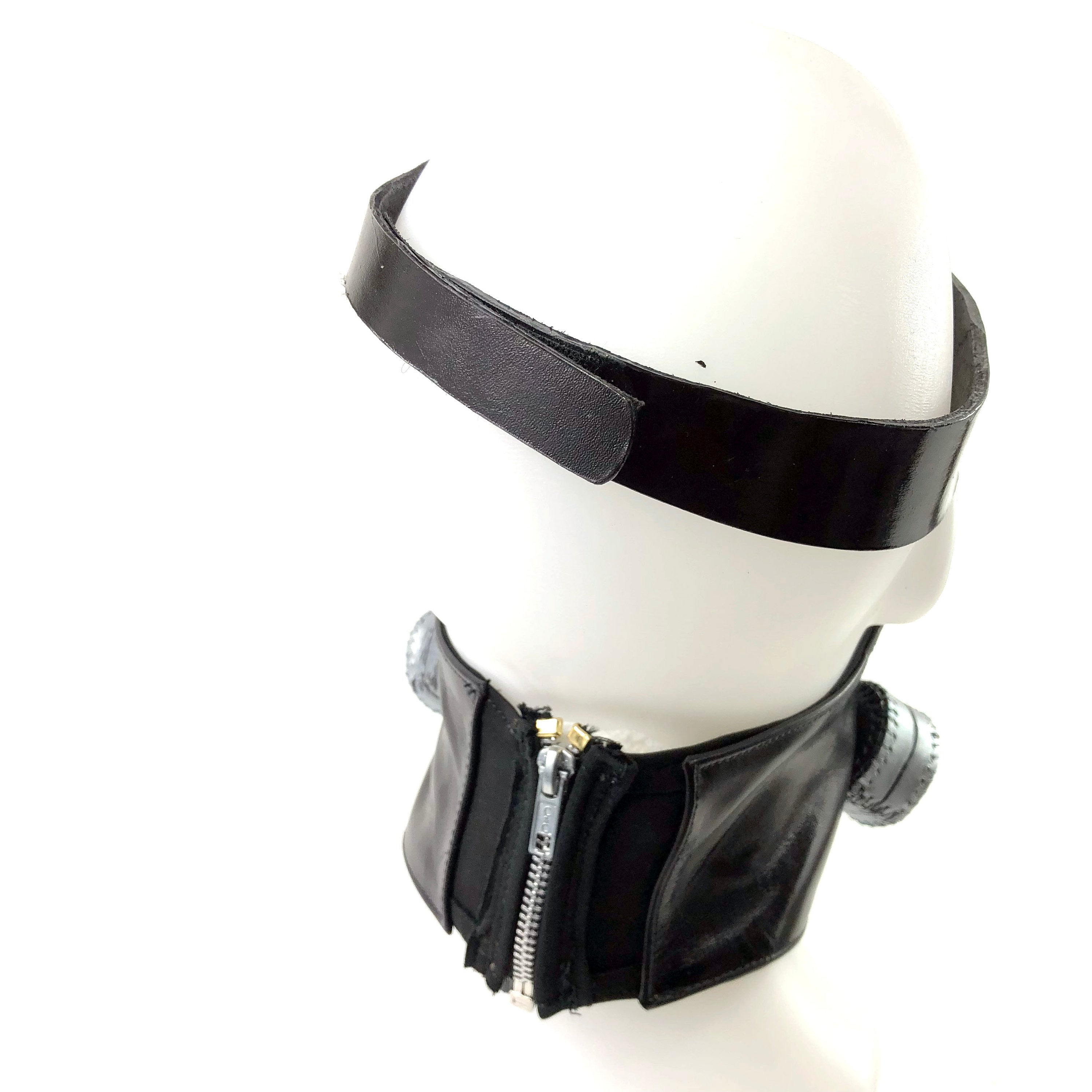 Handcrafted Genuine Leather Zipper Mouth Mask with Elastic Zipper Enclosure