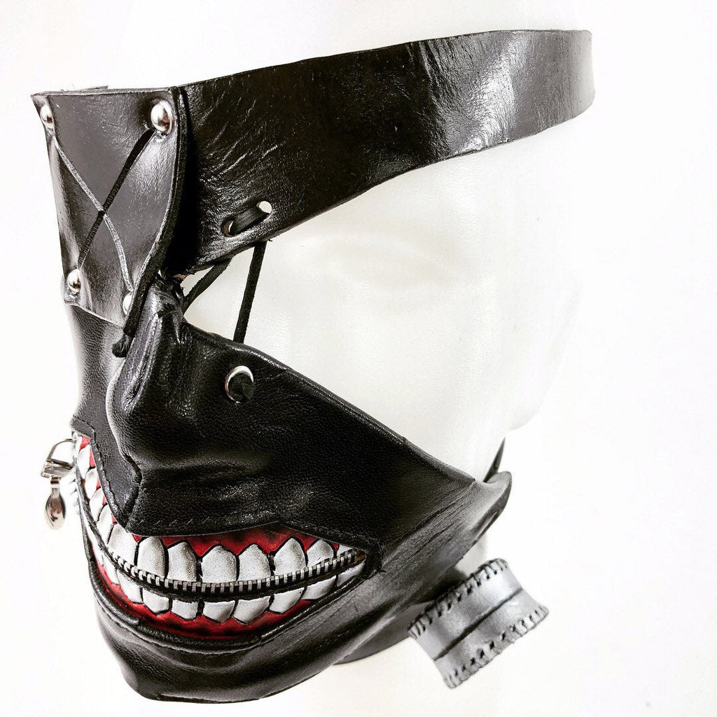 Handcrafted Genuine Leather Zipper Mouth Mask with Elastic Zipper Enclosure