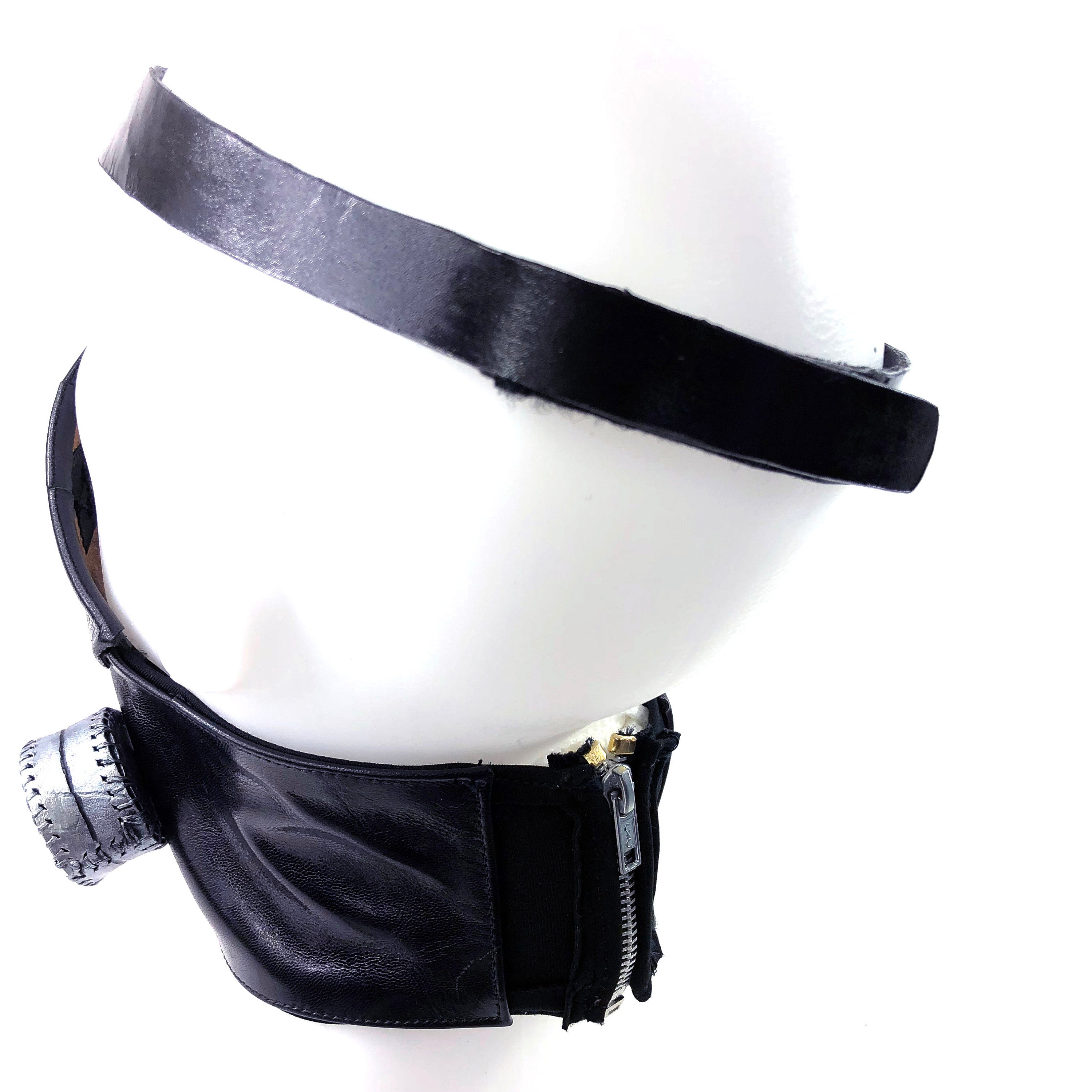 Handcrafted Genuine Leather Zipper Mouth Mask with Elastic Zipper Enclosure