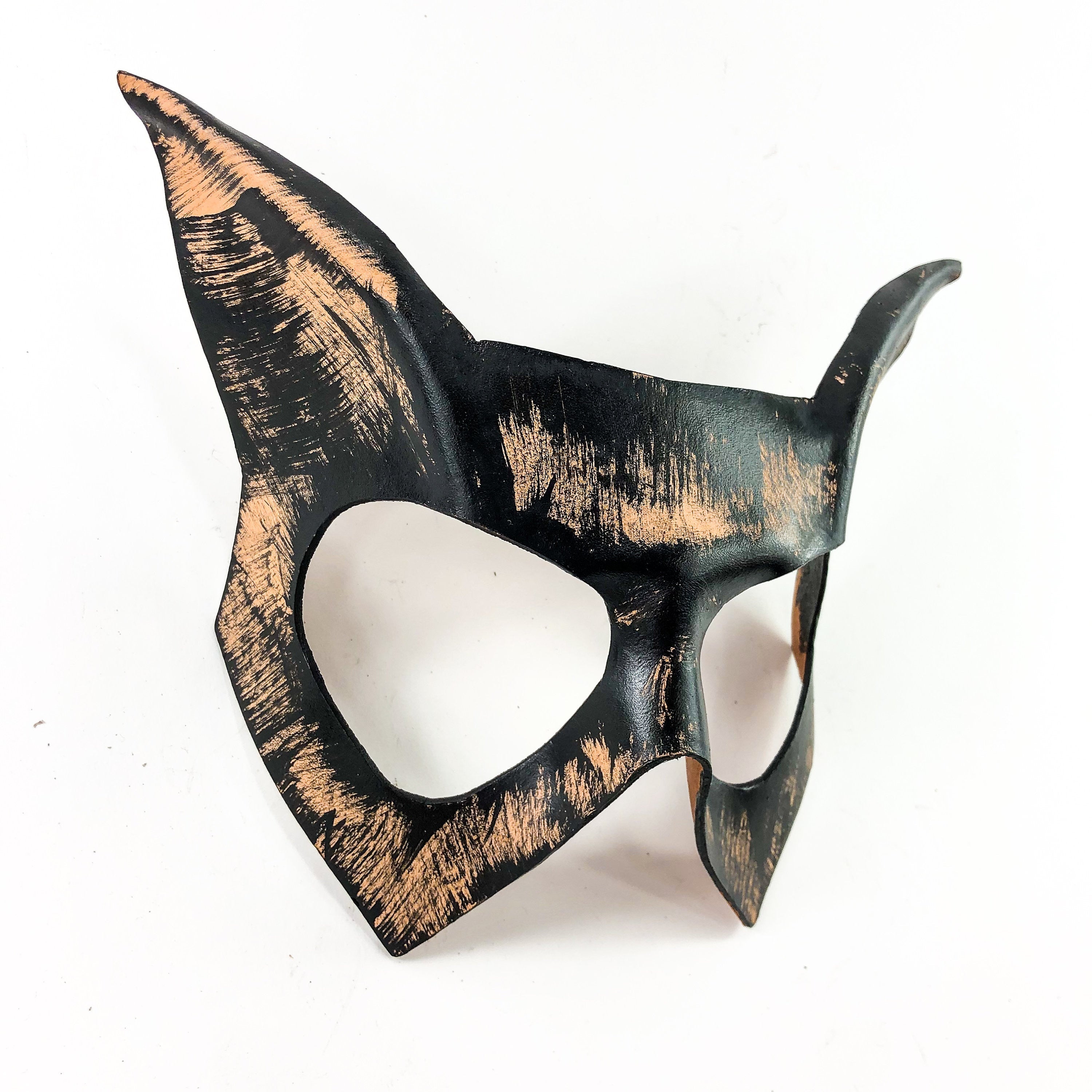 Handmade Genuine Leather Cat  Mask in Nude and Black