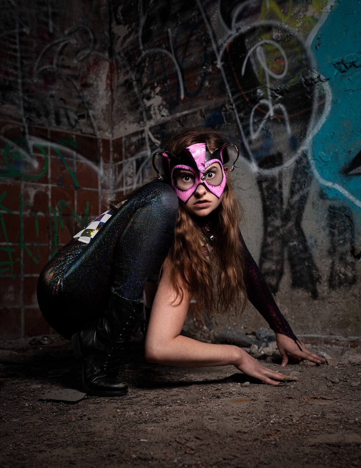 Handmade Genuine Leather 3 Point Jester Mask in Pink