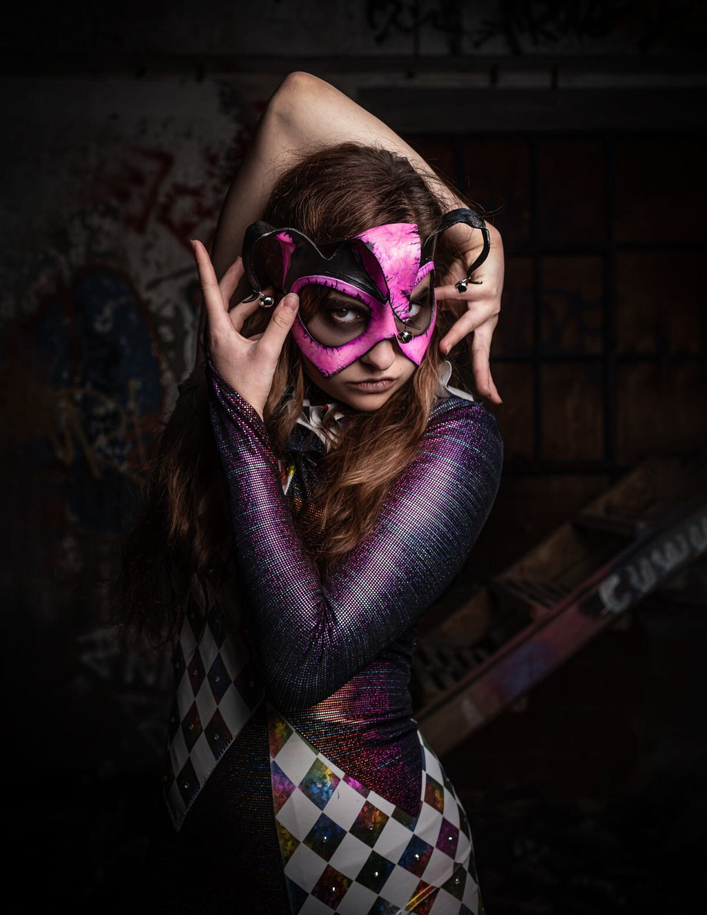 Handmade Genuine Leather 3 Point Jester Mask in Pink