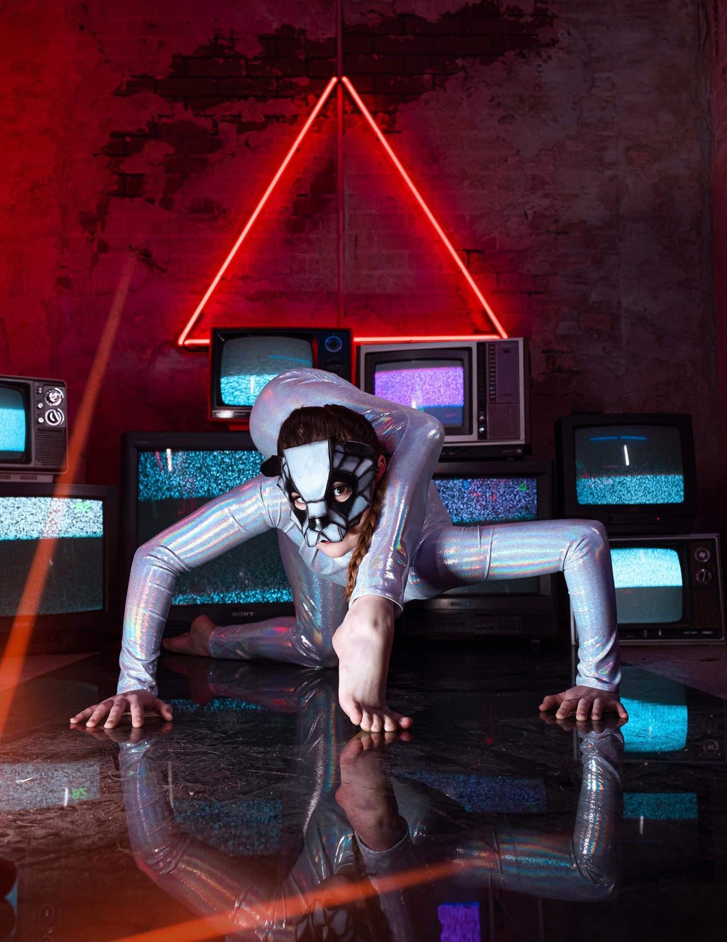 Geometric Panda Bear Leather Mask