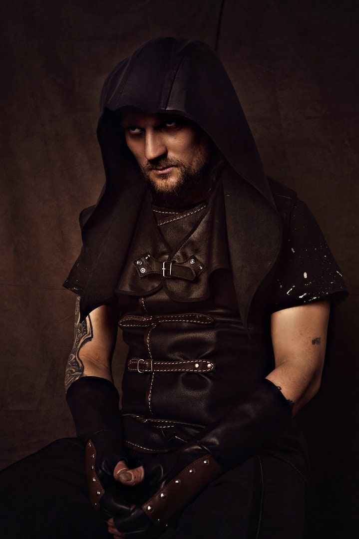Assassin's medieval leather hood