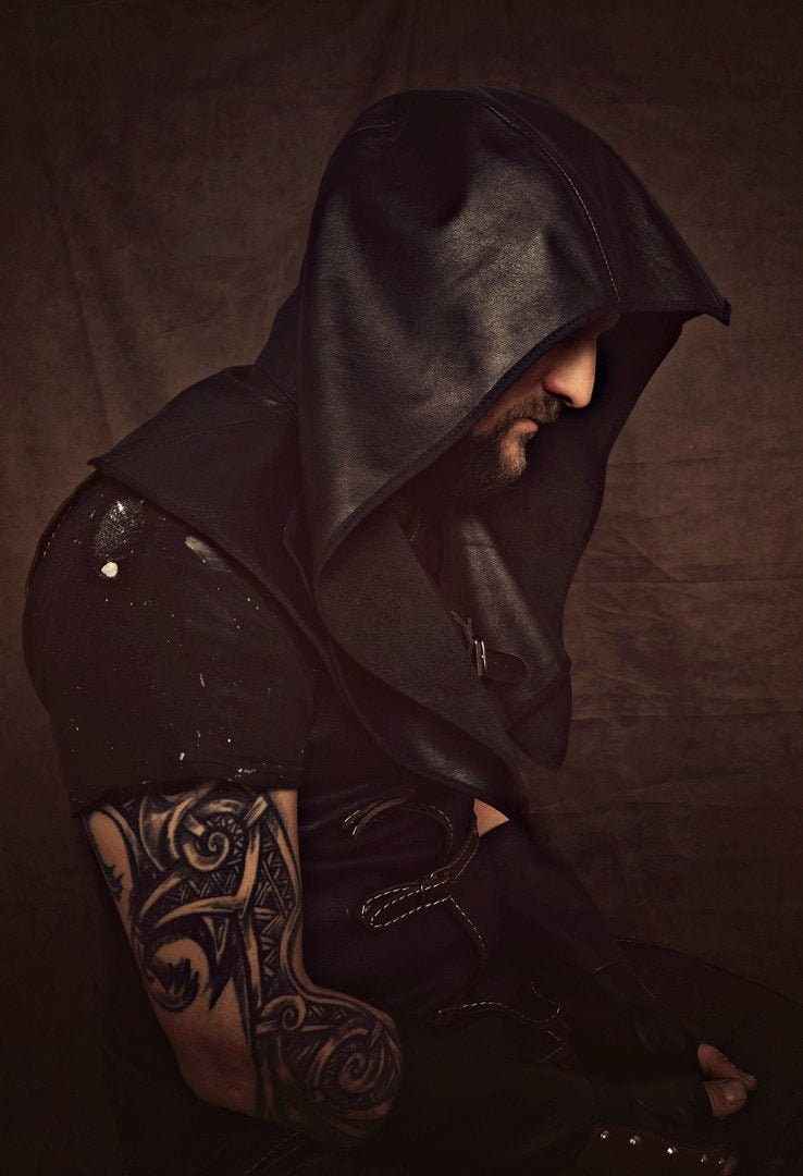 Assassin's medieval leather hood