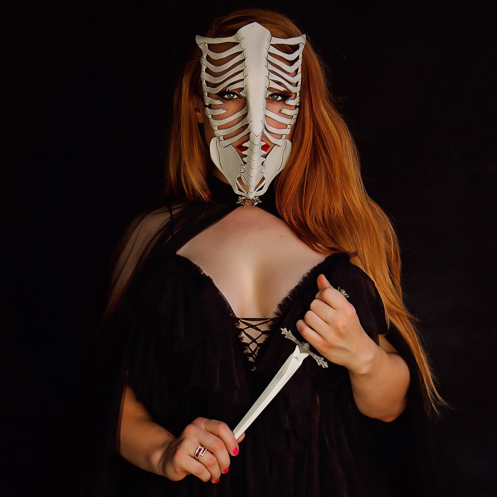 Skeleton Handmade Genuine Leather Mask in White