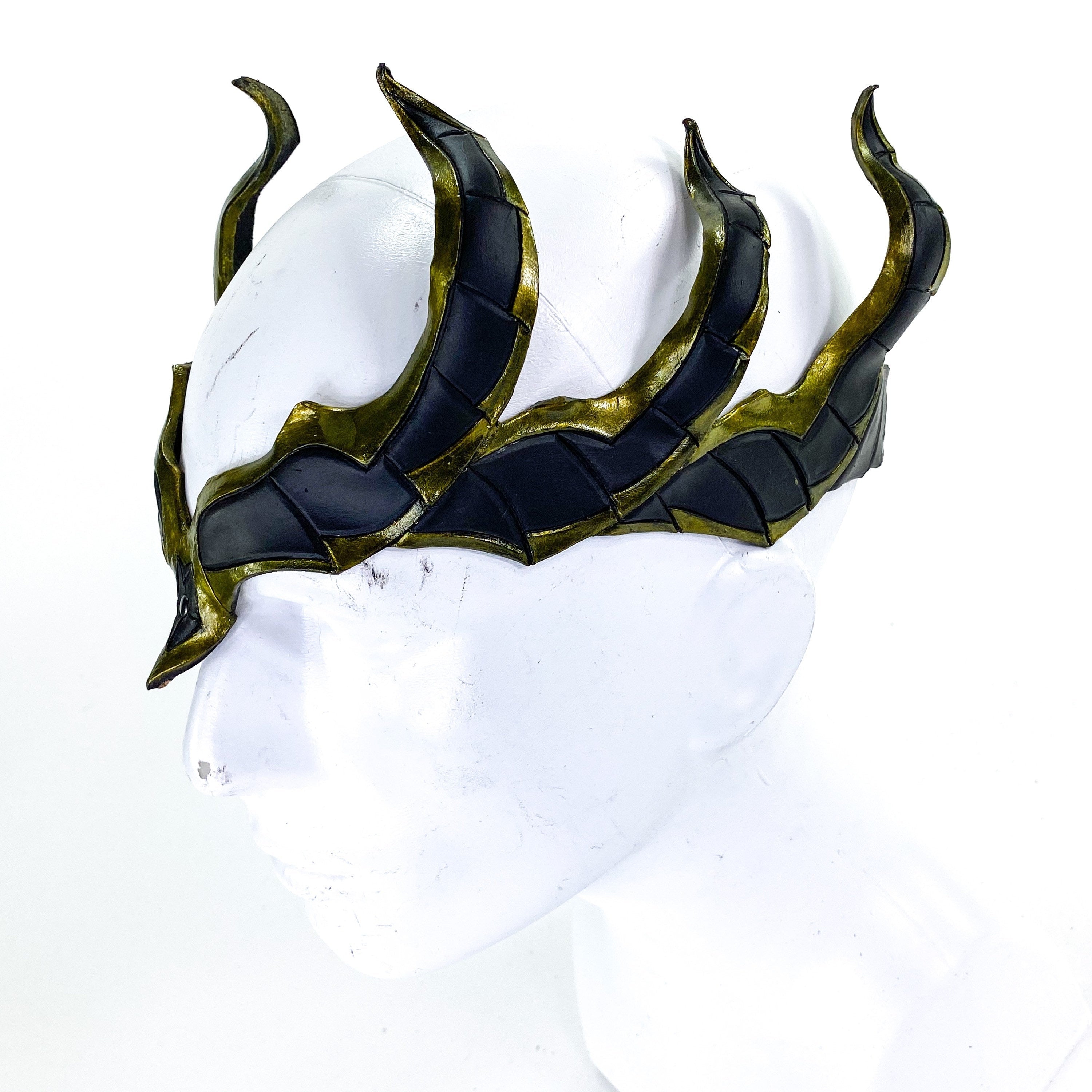 Masquerade Crown of Handmade Genuine Leather in  Green and Black