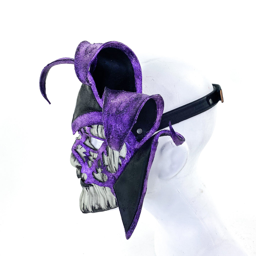 Venetian inspired Jester Mask in Purple and Black - Wearable or Wall Art - Handmade Genuine Leather