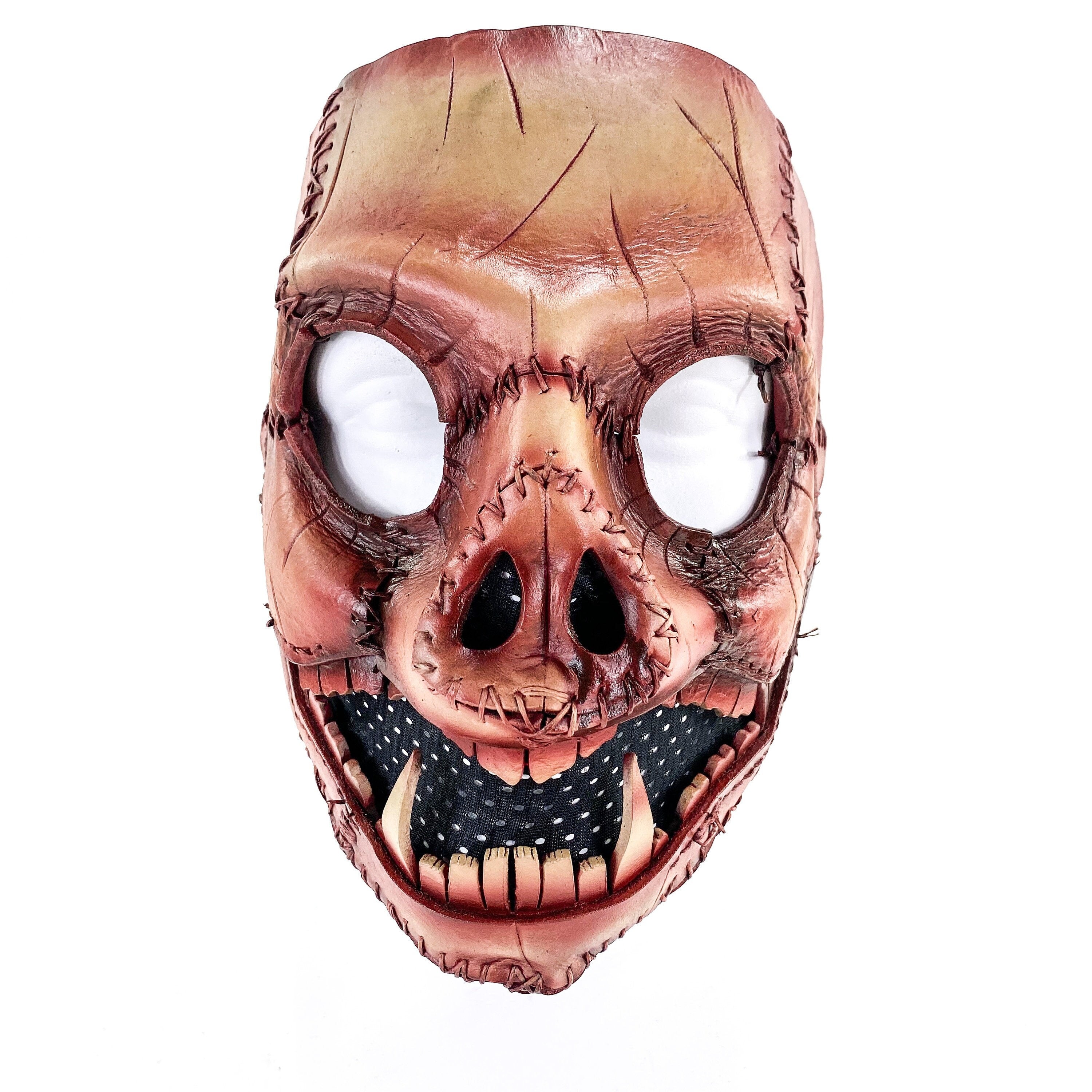 Evil Swine - Genuine Leather Mask - Freshly Butchered Horror Pig  - Handmade Full Face Cover for Halloween or Performance Costume